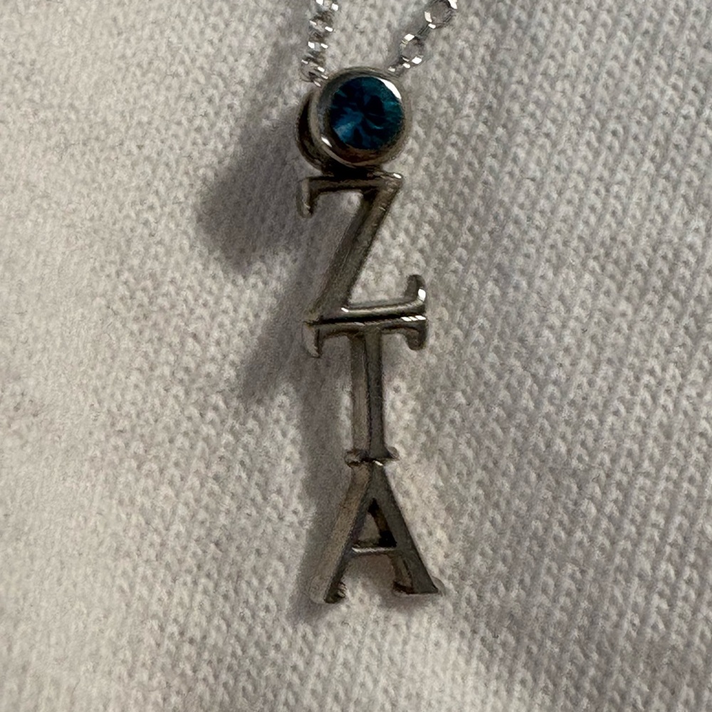 Sterling Silver ZTA Pendant Necklace with Blue Gemstone